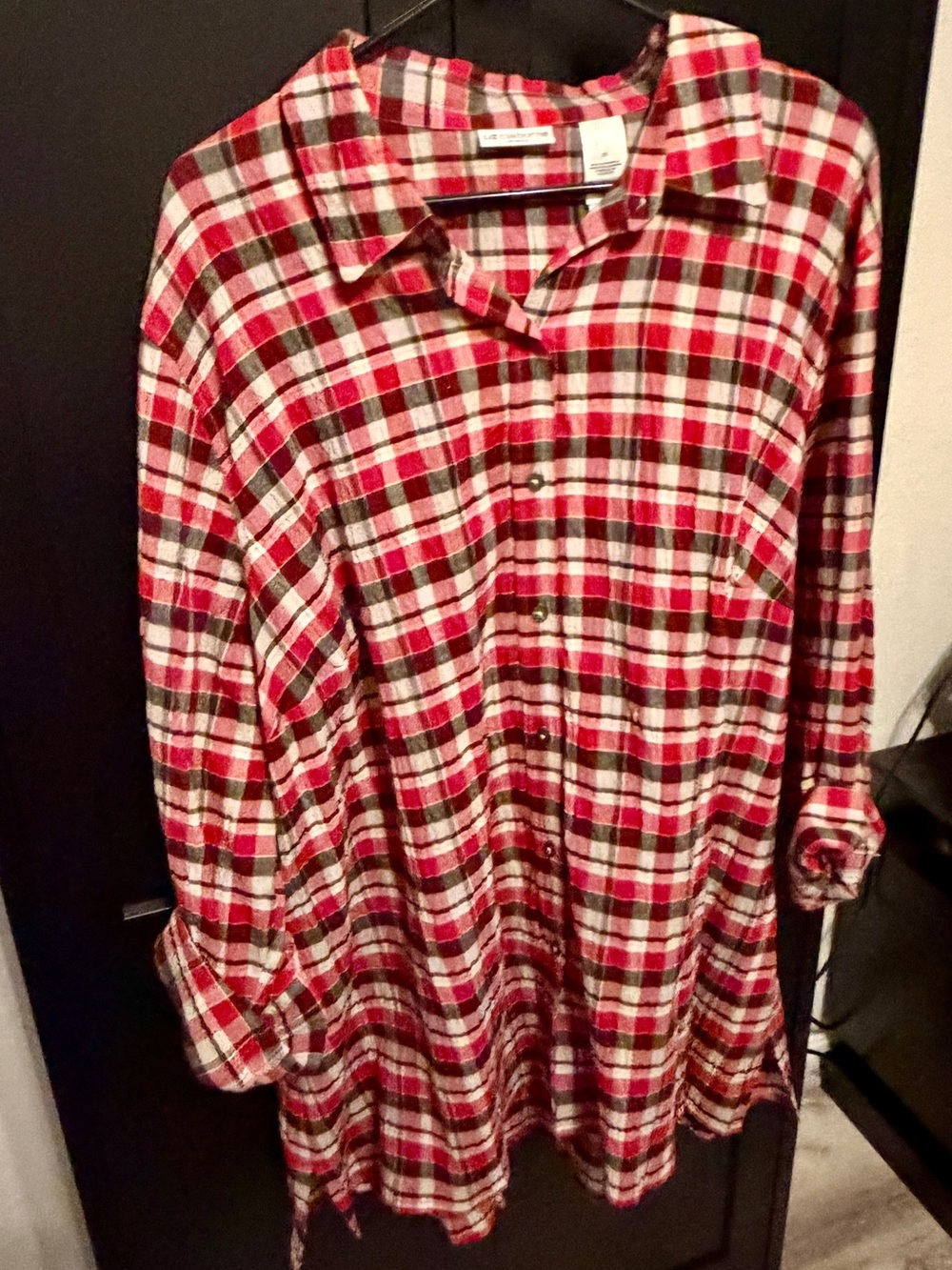 NWOT Liz Claiborne Red White Blue Plaid Cotton Blouse 3X